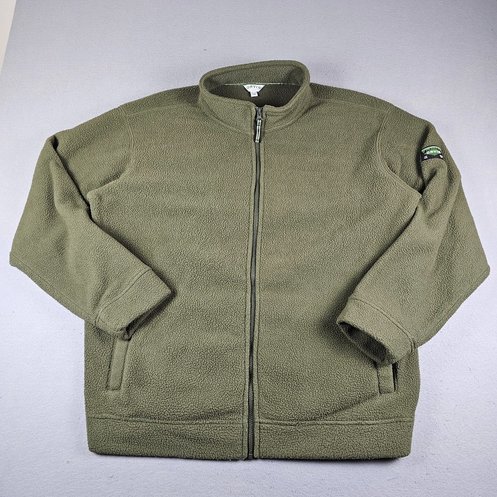 Orvis Sherpa Fleece Jacket Mens Extra Large Green Full Zip Mock Neck Pockets